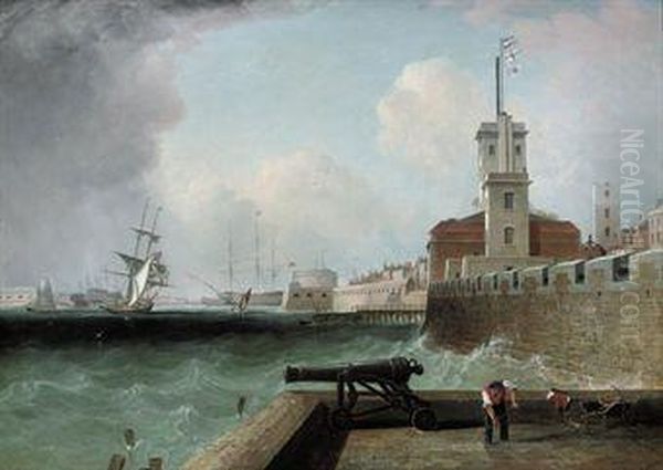 High Tide Below The Battery, Portsmouth Harbour Oil Painting by John Lynn