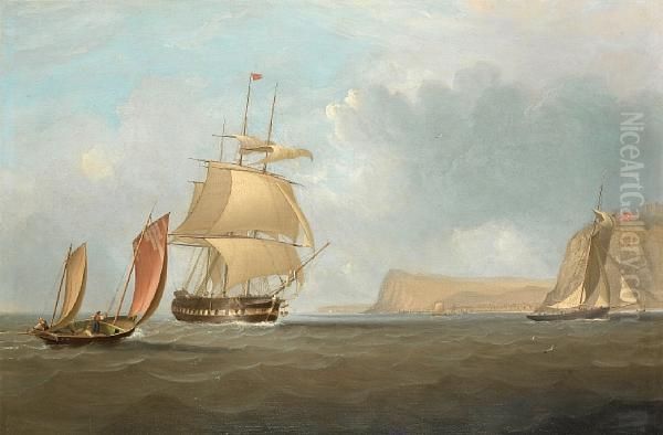 A Frigate Passing Dover And About To Overhaul A Revenue Cutter Inshore Below The Castle Oil Painting by John Lynn