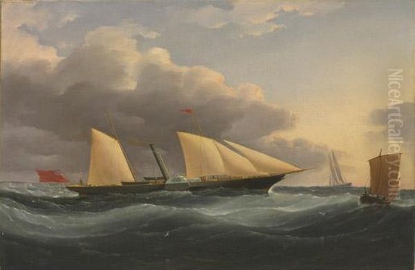 A British Steam Yacht In The Channel With Dover Beyond Oil Painting by John Lynn