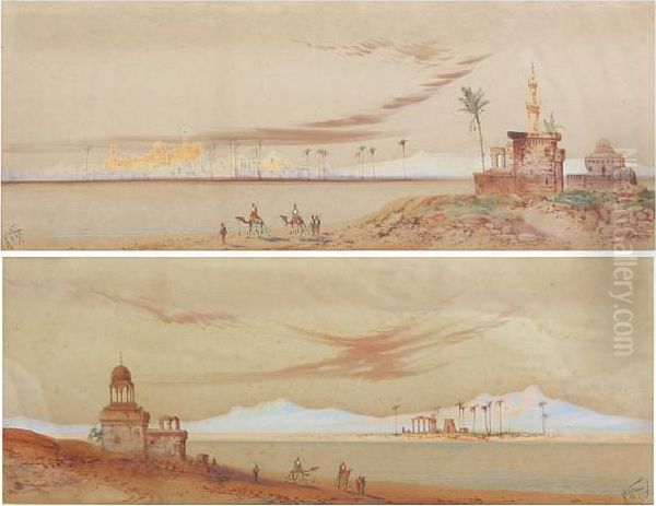 Arabs By A Shore, A City Beyond Oil Painting by Henry Stanton Lynton