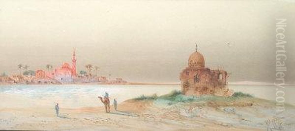 Arab Travellers On The Banks Of The Nile Oil Painting by Henry Stanton Lynton