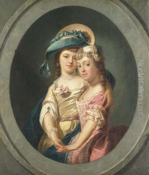 Portrait Of Miss Lucy And Miss Frances Carpenter Oil Painting by Pierre Joseph Lyon