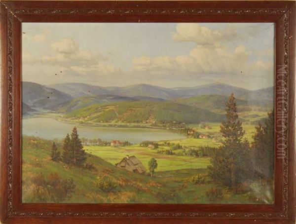 Lake Titisee In The Black Forest Oil Painting by Arnold E. Lyongrun