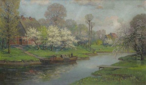 Kanallandschaft Oil Painting by Arnold E. Lyongrun