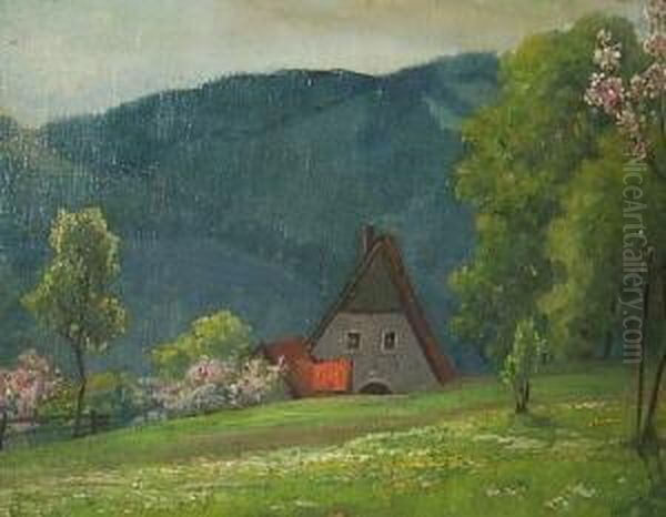 Gebirgsgehoft Im Fruhling. Unten Links Signiert A. Lyongrun Oil Painting by Arnold E. Lyongrun