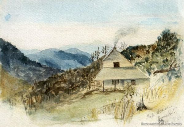 Top House, Nelson, Dun Mountain Oil Painting by Sophia Augusta Lysaght Nee Moore