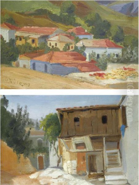 Mountain Village; The Rustic House: A Pair Oil Painting by Pericles Lytras