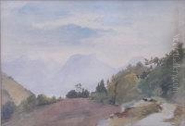 View Towards A Mountain Range Oil Painting by Neville Stephen Lytton