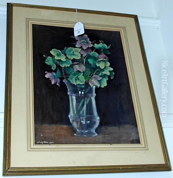 Still Life Of Flowers In A Glass Vase Oil Painting by Neville Stephen Lytton