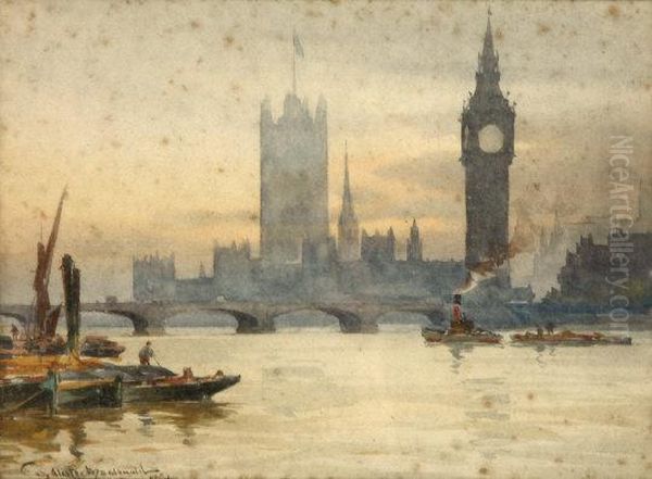 View Of Big Ben From The Thames Oil Painting by William Alister Mac Donald