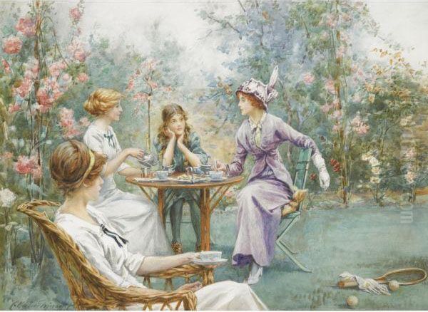 Afternoon Tea At The Tennis Party Oil Painting by Charles MacIvor or MacIver Grierson