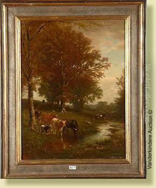 Vaches Au Bord Du Ruisseau Oil Painting by James Dougal Mac Hart