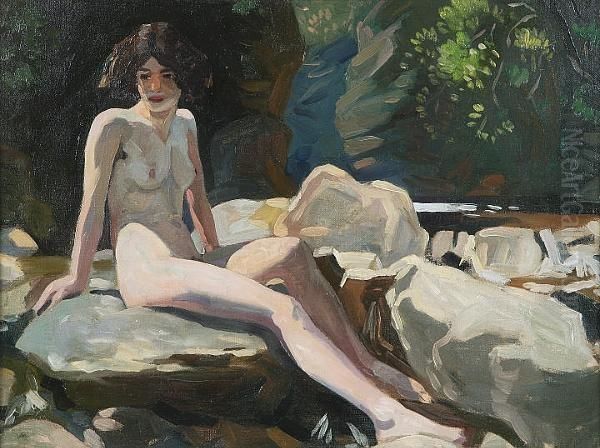 Study Of Anne Finlay Seated Oil Painting by Eric H. Beth Mac Robertson