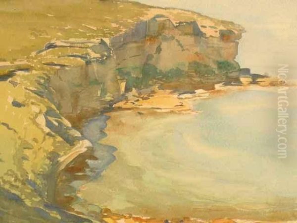 Coastal Cliffs Nsw Oil Painting by John Pherson Mac Ross