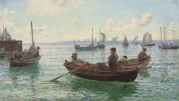 Lobster Fishermen Leaving Harbour Oil Painting by Hamilton Macallum