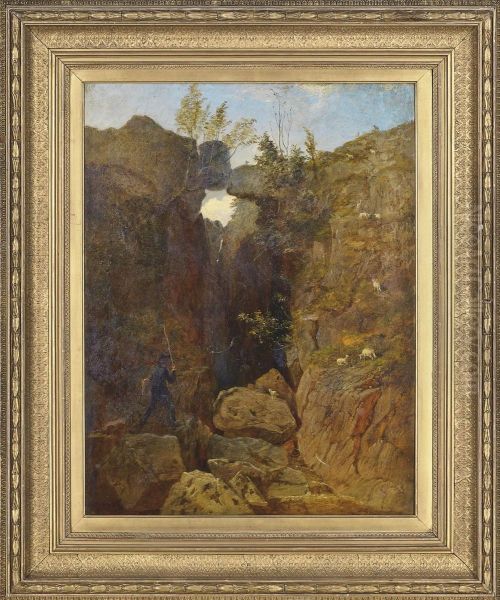 Self-portrait Of The Artist In A Rocky Landscape Oil Painting by Andrew MacCallum