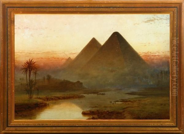 The Pyramides Of Giza. Signed. Dated 1873 Oil Painting by Andrew MacCallum