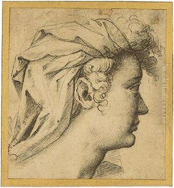 Study Of The Head Of A Turbaned Woman Oil Painting by Girolamo Macchietti Del Crocefissaio