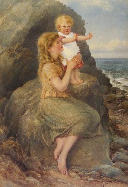 Mother And Child By Sea Oil Painting by Samuel McCloy