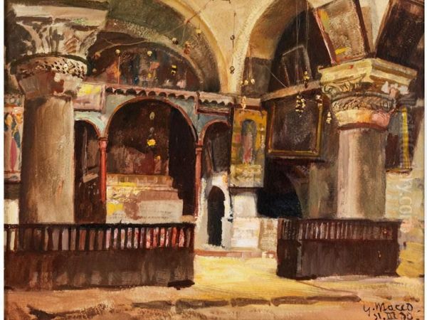 Blick In Die Helenenkapelle Dergrabeskirche Oil Painting by Georg Macco