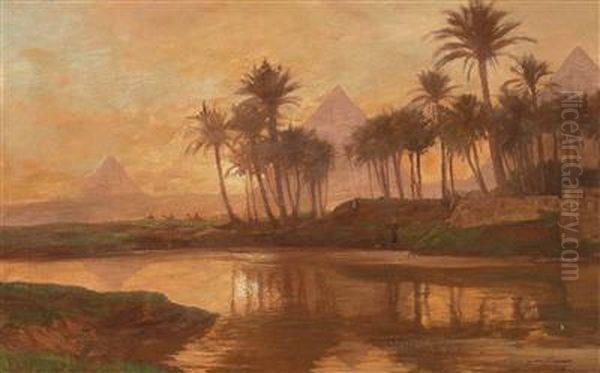 Pyramidsin The Evening Light Oil Painting by Georg Macco