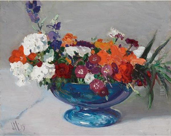 Flowers In A Blue Bowl Oil Painting by James Edward Hervey MacDonald