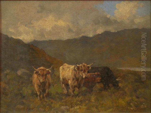 Highland Cattle Oil Painting by John Blake Macdonald