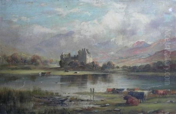 Kilchurn Castle With Cattle In The Foreground Oil Painting by Murray Macdonald