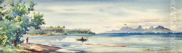 Fisherman In A Bay, Tahiti Oil Painting by William Alister Macdonald