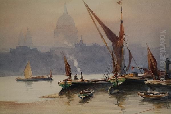 The River Thames At Bankside, London Oil Painting by William Alister Macdonald