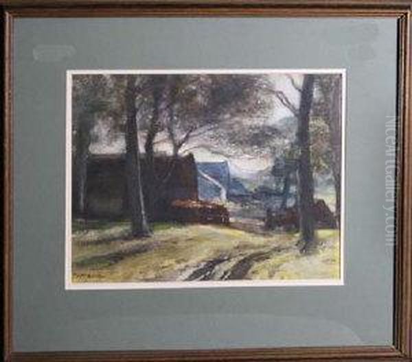 A Farm Beyond A Screen Of Trees Oil Painting by Robert Ernest Maceune