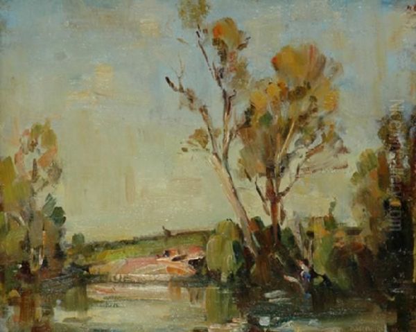 Norman Mcgeorge River Landscape With Cattle Grazingoil On Board Signed 'norman Mcgeorge' Lower Right Oil Sketch Of Alandscape Painted Verso 27 X 33 Cm Housed In A Thallon Frame by Normann Macgeorge