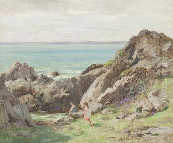 Children Playing On Rocks Oil Painting by William Stewart MacGeorge