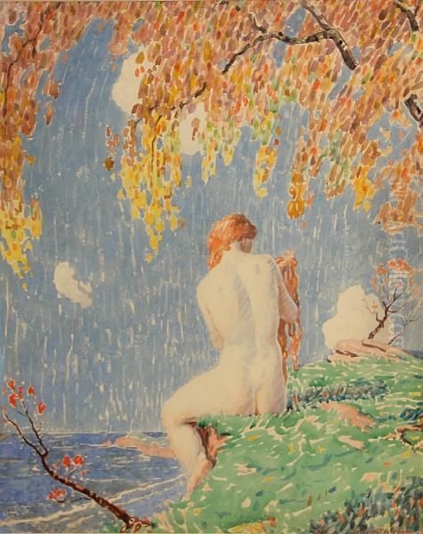 Bathing Nude Under A Tree Oil Painting by Norwood Hodge Macgilvary