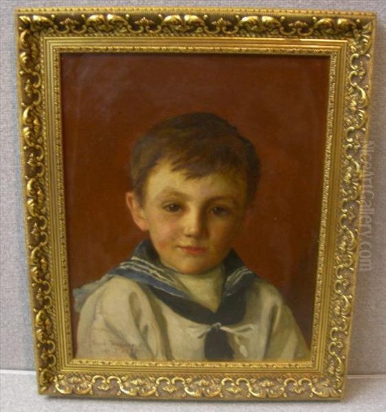 Portrait Of Ayoung Boy In A Sailor Suit Head And Shoulders Oil Painting by Jessie MacGregor