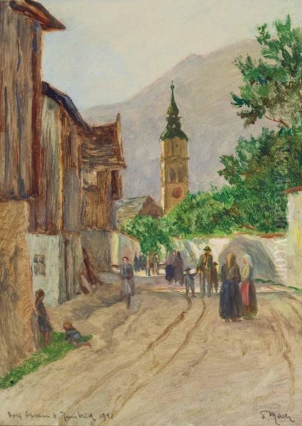 Belebte Dorfstrasse In Absam Oil Painting by Felix Mach