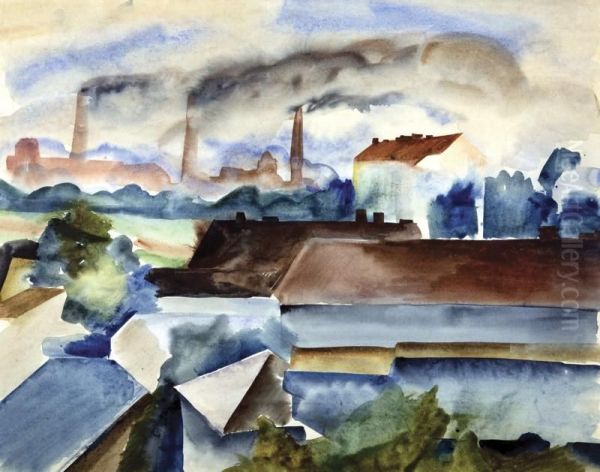 Industrialni Krajina Oil Painting by Svatopluk Machal