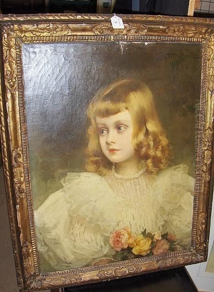 Portrait Of A Young Girl, 1896 Oil Painting by Jules Louis Machard