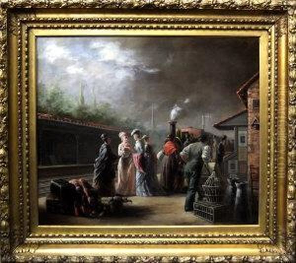 The Train Station Oil Painting by Reginald Machell