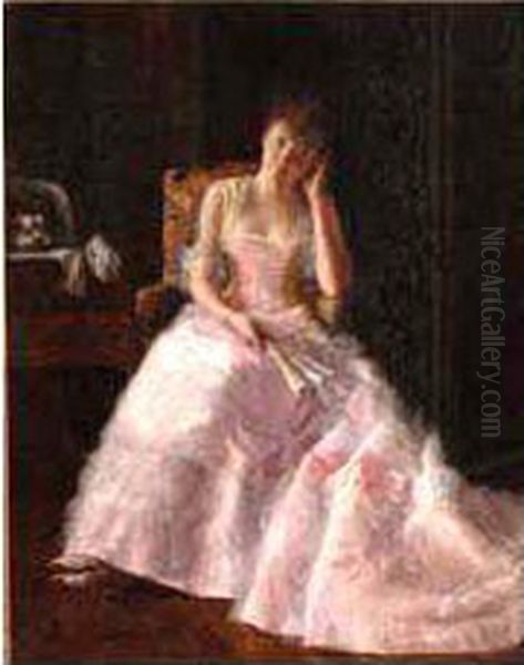 Elegante A La Robe Rose Oil Painting by Reginald Machell