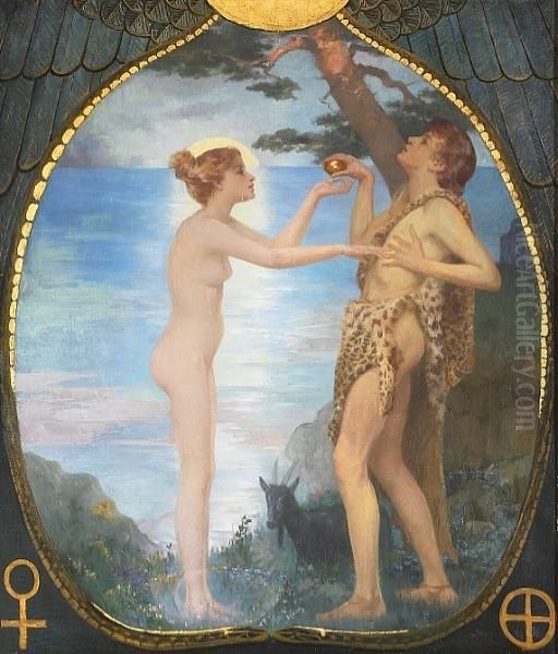 Adam And Eve Oil Painting by Reginald Machell