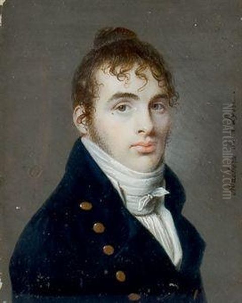 Portrait D'homme En Buste A La Veste Bleue Oil Painting by Ferdinand Machera