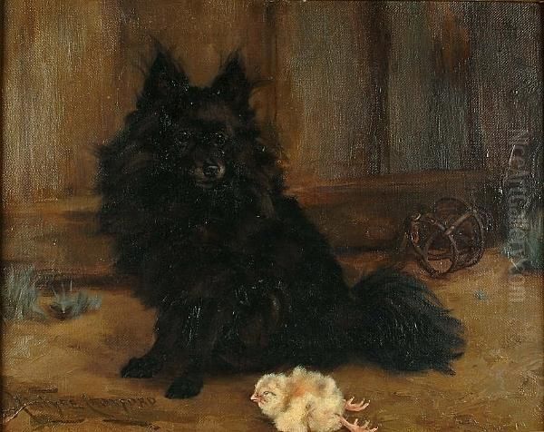 Study Of A Dog With A Dead Bird Oil Painting by Agnes Macintyre-Croxford