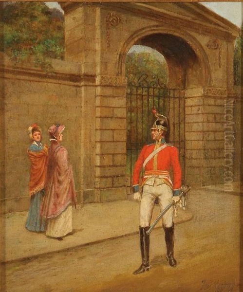 A Soldier And Two Women Oil Painting by Thomas Mackay