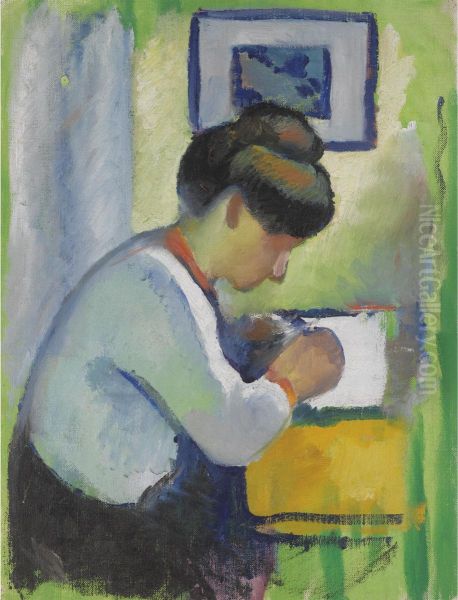 Schreibende Frau Oil Painting by August Macke