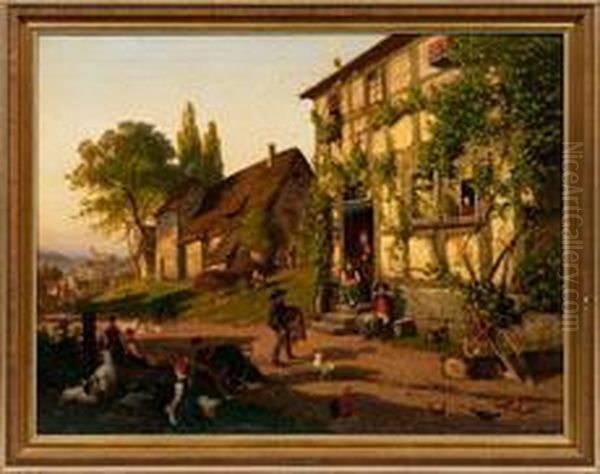 Hessisches Dorf Oil Painting by Bernhard Carl Mackeldey