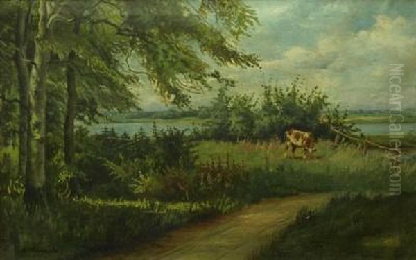 Landschaft Mit Weidender Kuh Oil Painting by Fritz Mackensen