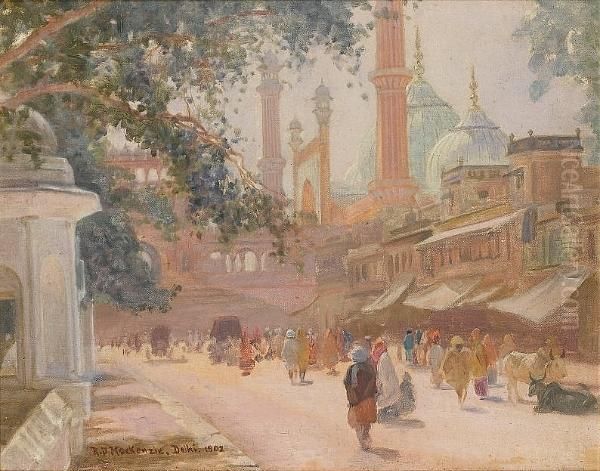 Delhi Street Scene Oil Painting by Roderick D. Mackenzie