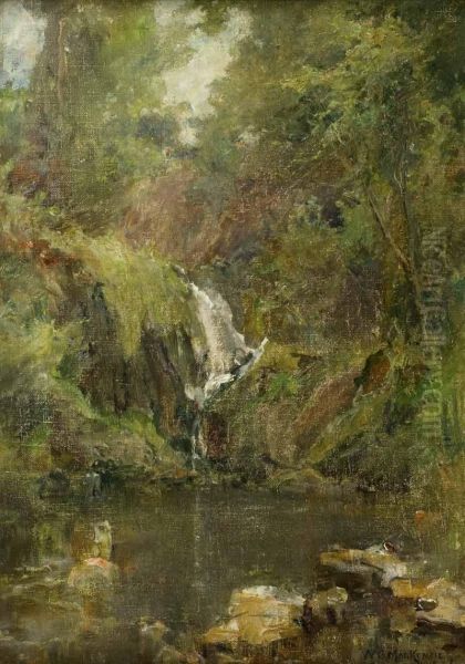 Waterfall Oil Painting by William Gibbs Mackenzie