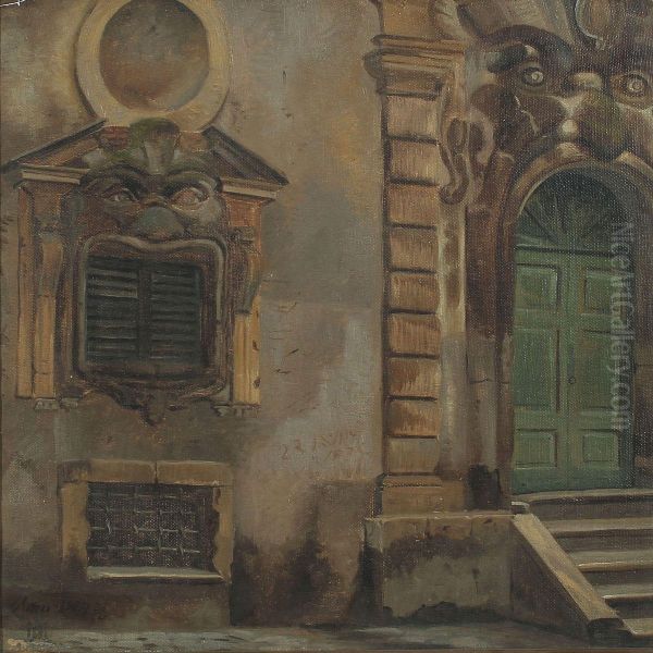 At An Entrance To A House In Italy Oil Painting by Adolf Henrik Mackeprang